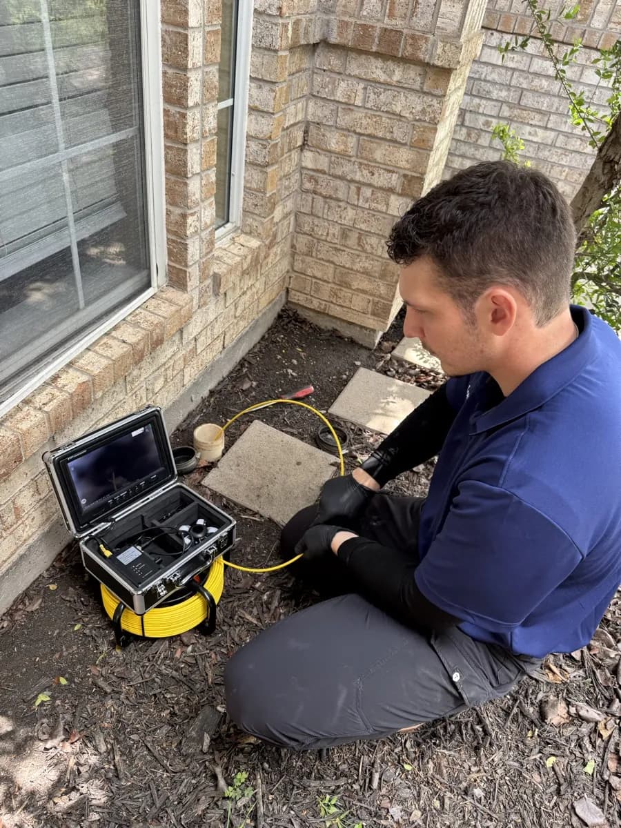 Sewer camera inspection by Bronco Plumbing at a Fort Worth home